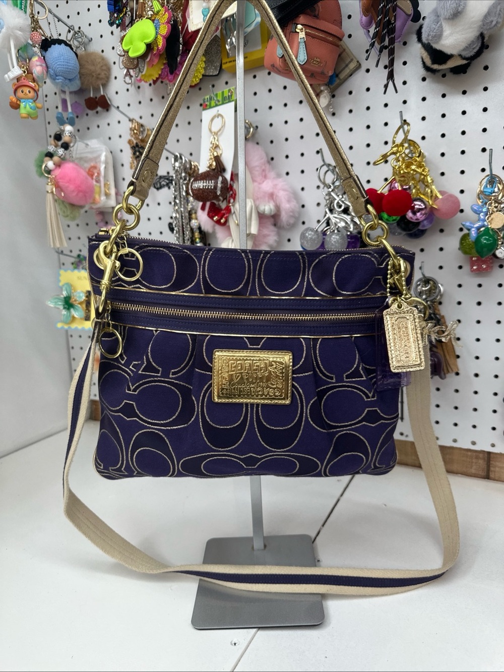 Coach Poppy Signature Sateen Glam Tote Purse Gold And Purple Y2K